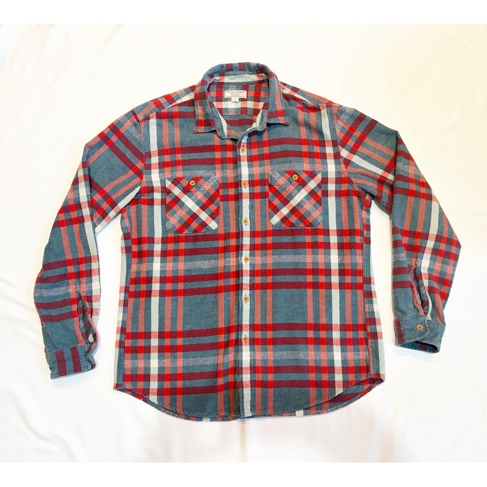 Wallace Barnes J Crew Gray Red Plaid Thick Flannel Button Front Shirt  Large